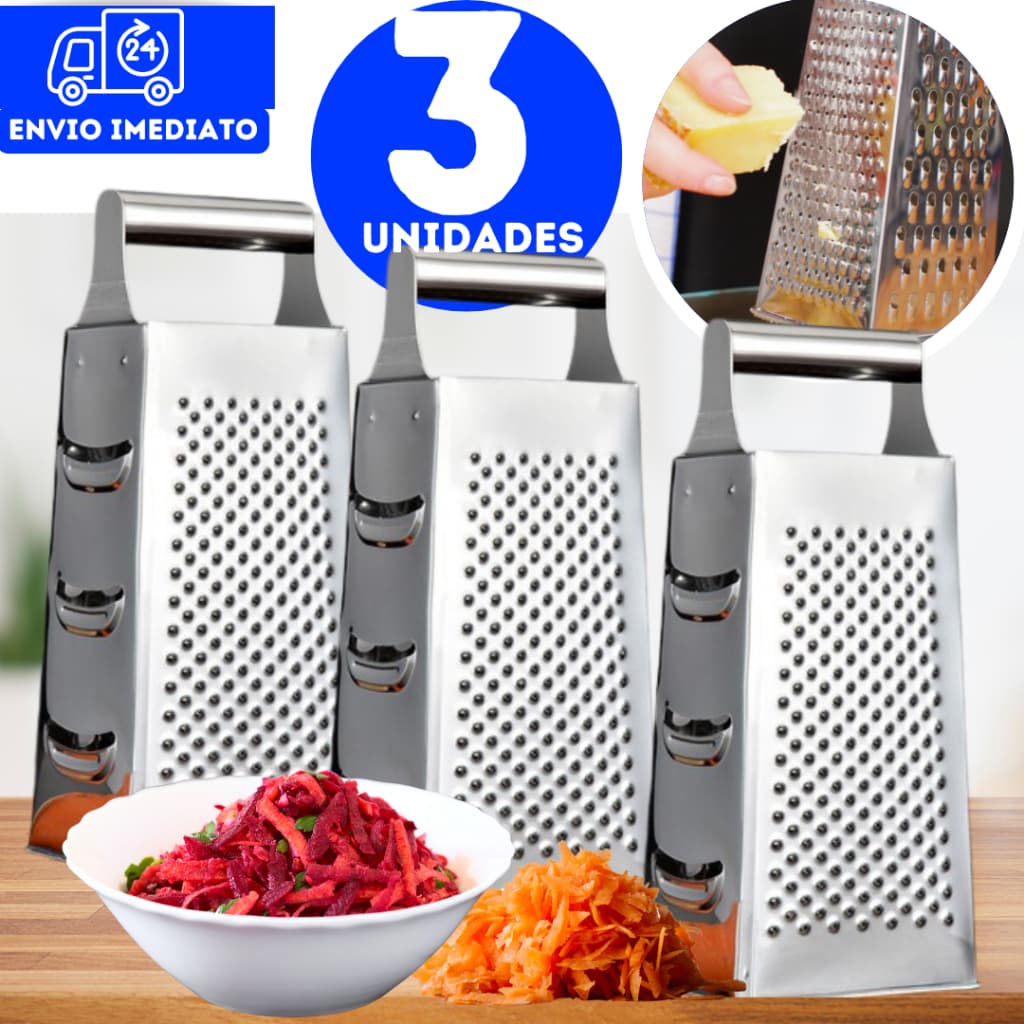 3 Ralador 4 Faces Aço Inox 20,5cm Fatia Rala Diversos Tamanhos Cozinha restaurants near