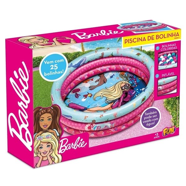 Piscina de Bolinhas Barbie Inflavel com 25 Bolinhas FUN