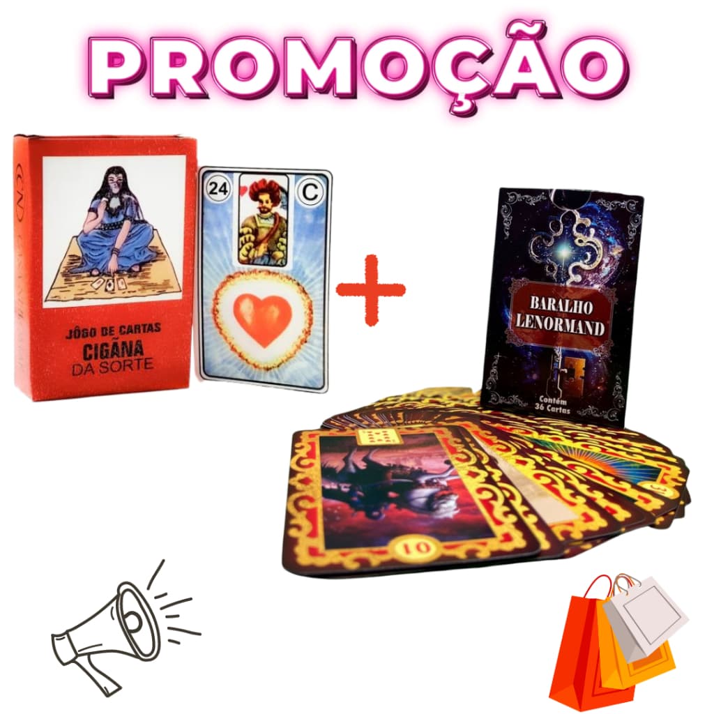 KIT Tarô Baralho Lenormand Preto Magia Do Oraculo - 36 Cartas +Baralho Cigana Da Sorte  C/ 36 Cartas + Manual, Aprenda a jogar e ver seu destino