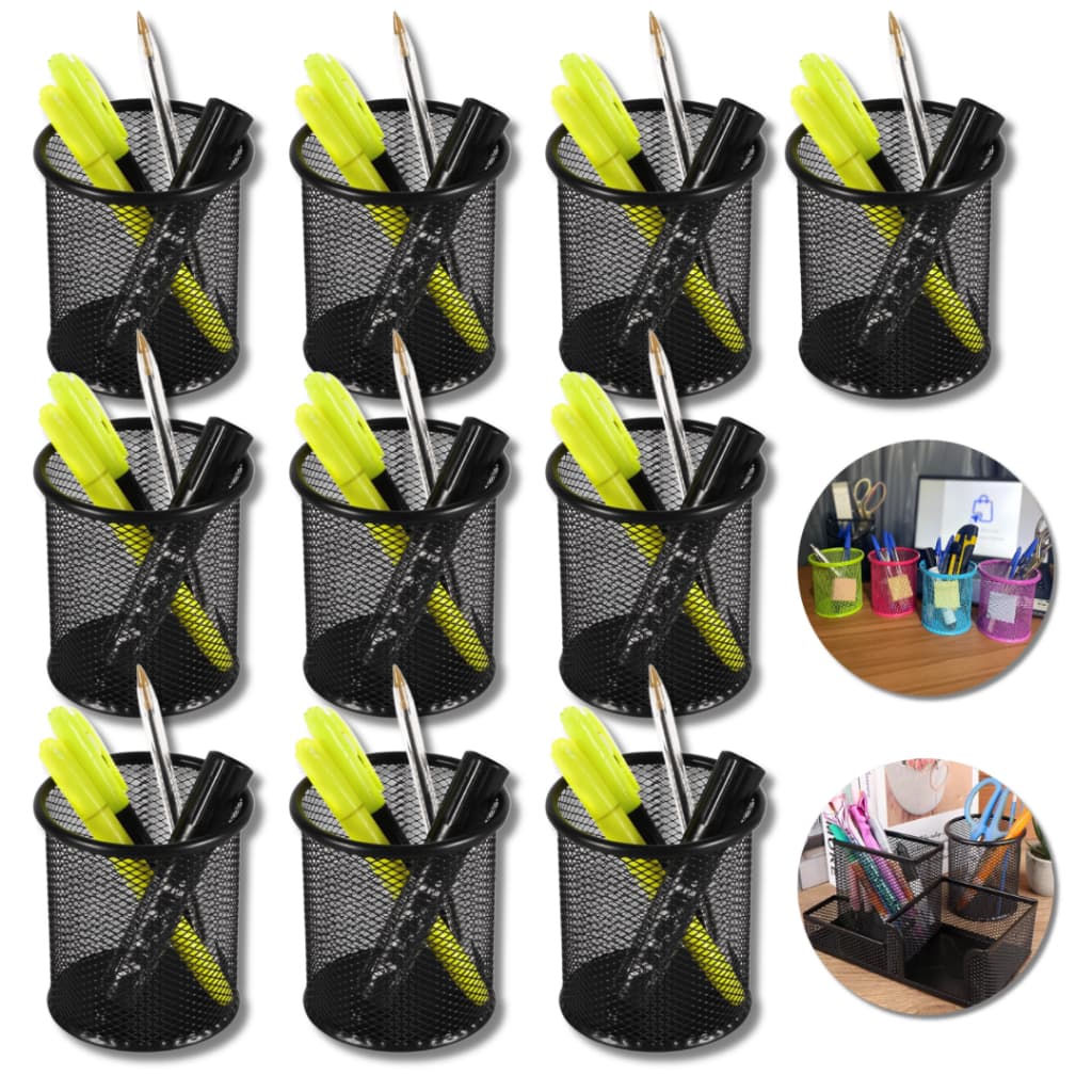 Kit 10 Porta Lápis Caneta Organizador de Mesa de Escritório Metal Aramado Papelaria Home Office