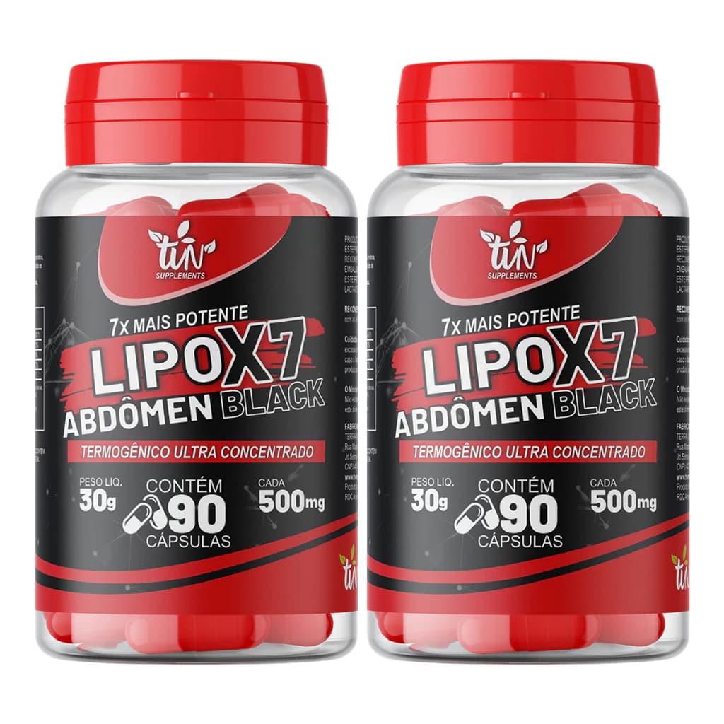Kit com 2 LipoX7 Abdômen Black termogênico ultra concentrado 7x mais 180 Cápsulas