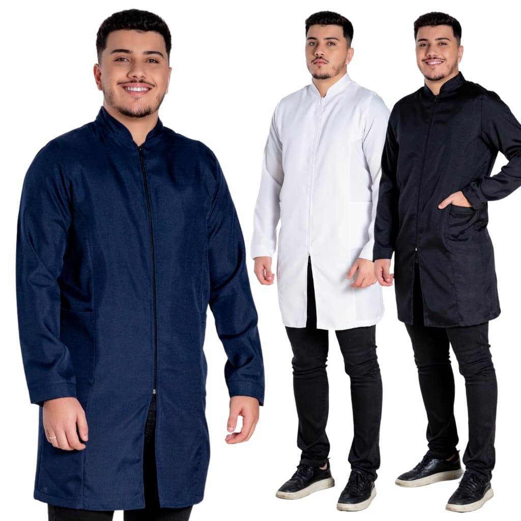 Jaleco Masculino Gola Padre Manga Longa Zíper Oxford Estudante Dentista Veterinátio Diversas Cores