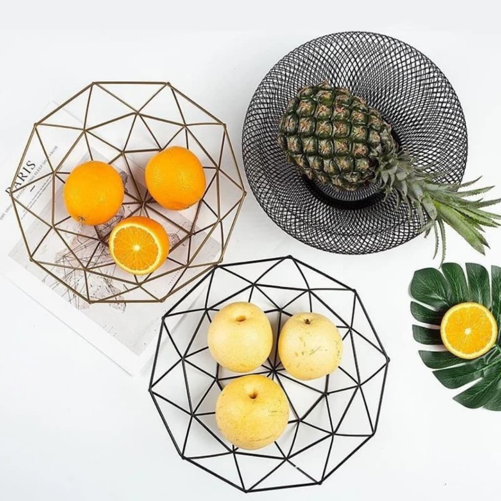 Fruteira Cesta de Mesa Aramada Redonda Modelo Com Acabamento Preto