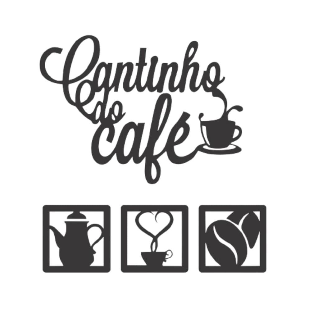 Cantinho do Café Kit 4 Peças Decoração Para Cozinha Mdf Quadro Vazado C/Dupla Face