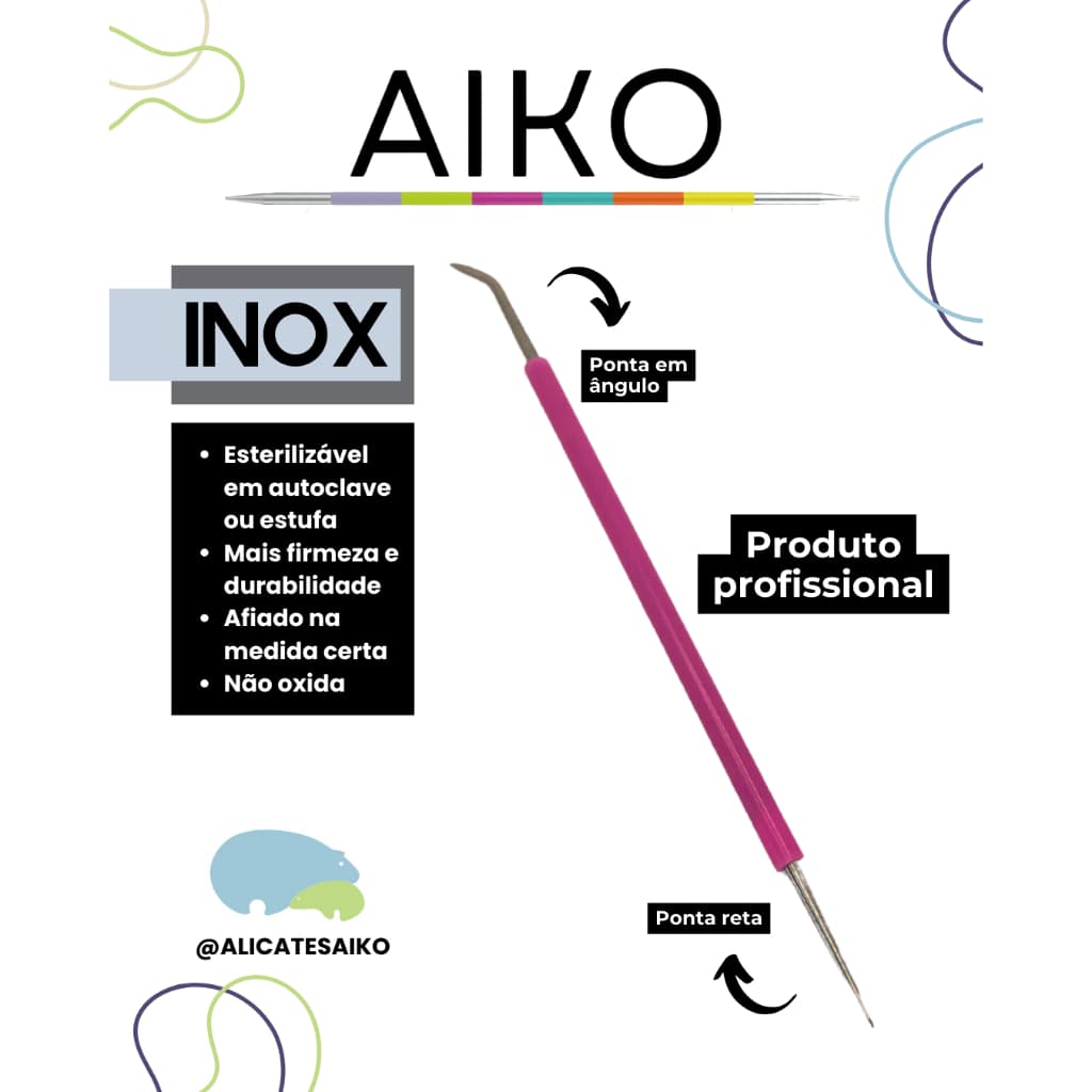 Espátula Aiko em inox com silicone Desencravadora 31.2 esterilizável - manicure profissional