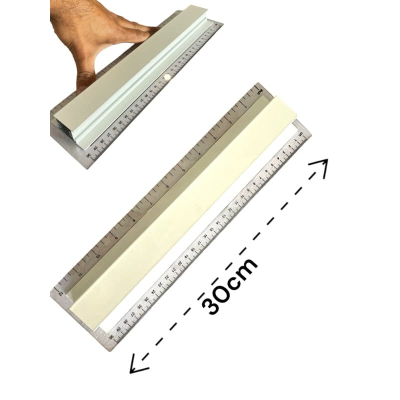 Régua com proteção para dedos profissional 300mm e 12 polegadas em alumínio e base em acrílico transparente com garantia