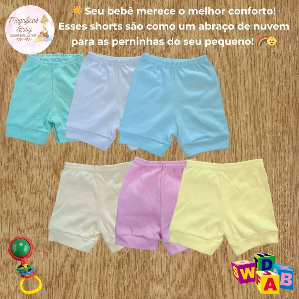 PROMOÇÂO 5 Shorts Tapa Fralda Kit com 5 Shorts Bebê Tapa Fralda Tecido 100% Algodão Estampa Lisa Kit Enxoval Bebê