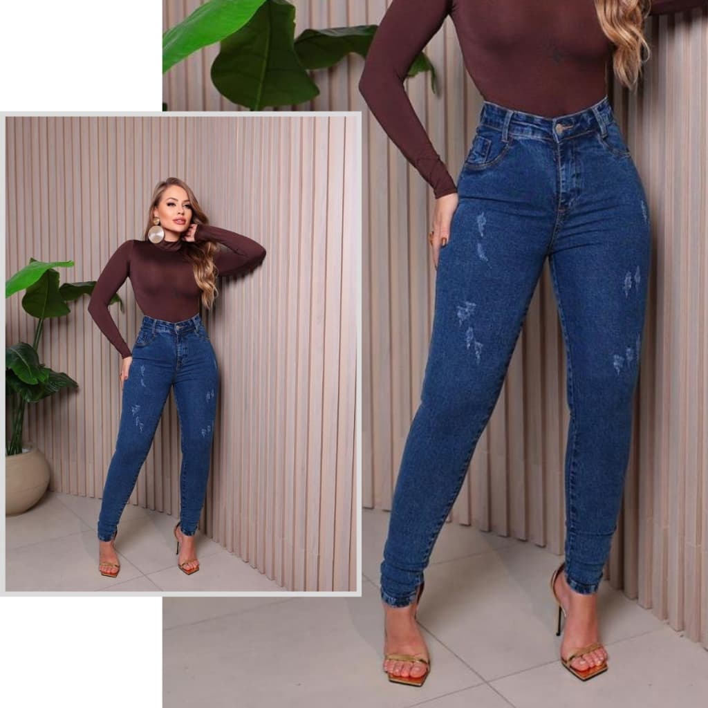 Calça Jeans Feminina Levanta Bumbum Com Lycra Cintura Alta