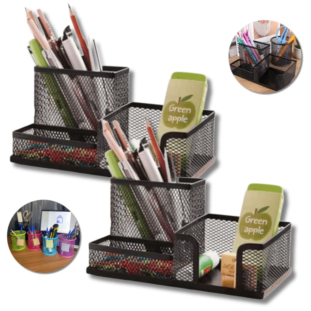 Kit 2 Porta Caneta Lapis 3 Divisorias Organizador Mesa Escritorio