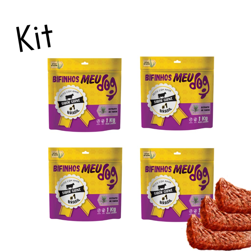 Kit 4 pacotes Bifinhos Meu Dog 1Kg sabor Carne Petisco para cachorro
