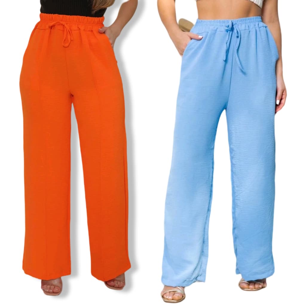 Calça pantalona feminina duna cintura alta com bolso lateral