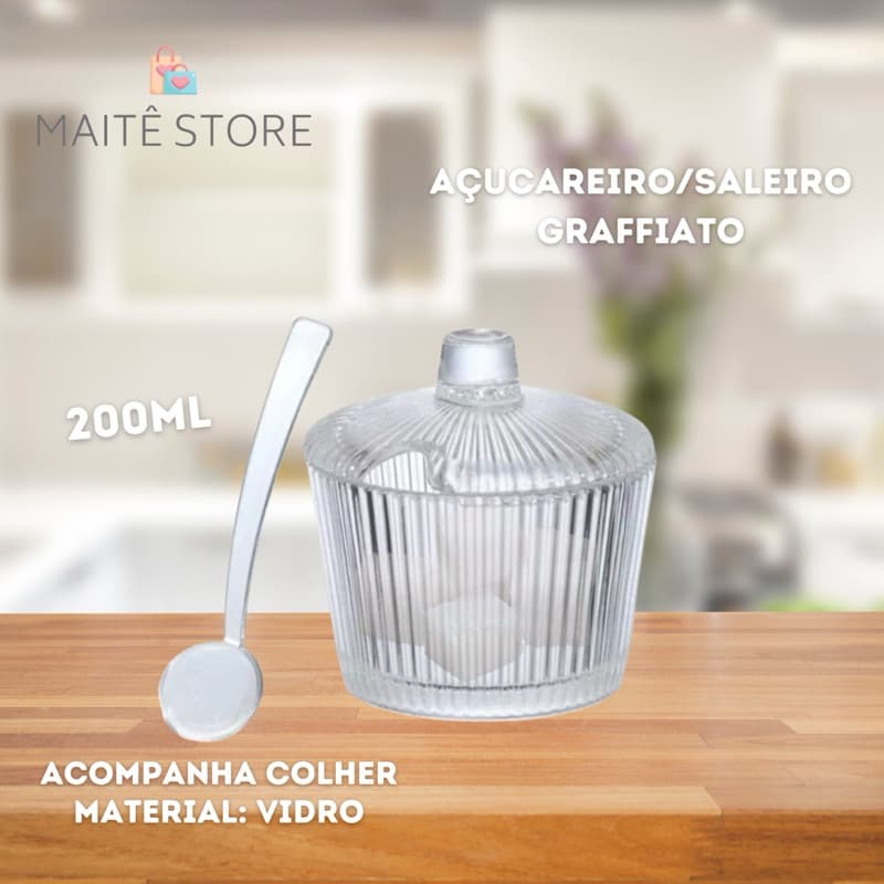 Açucareiro/Saleiro Graffiato de vidro c/ colher - 200ml