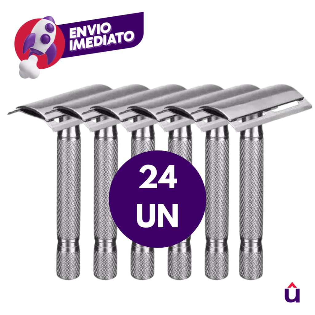 Kit 24 Un. Aparelho Barbeador Metal Clássico Manual Retrô Com Lâmina Ideal Barbearias