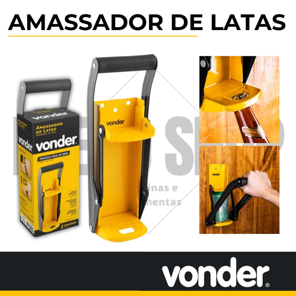 Amassador De Latas Latinha de Alumínio até 475ml com Abridor De Garrafa Montável em Parede Vonder