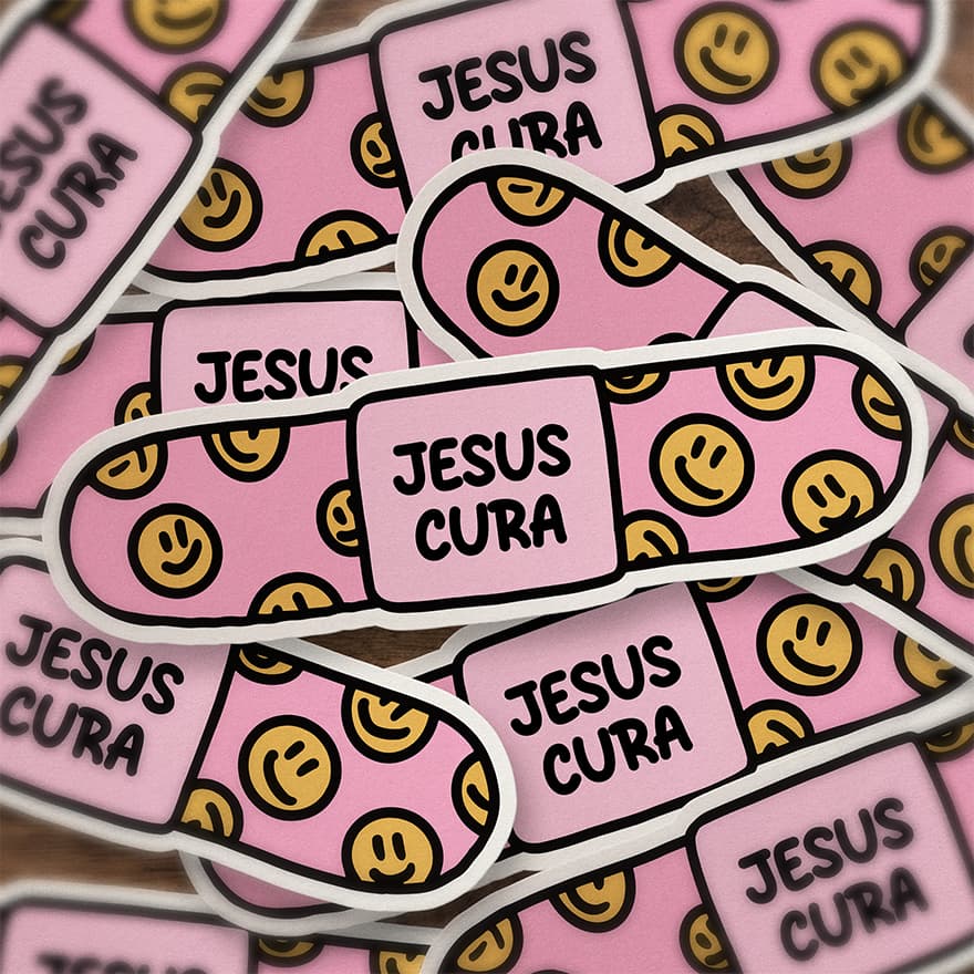 12 Adesivos JESUS CURA em Vinil à Prova D'Água Evangelismo e Decoração