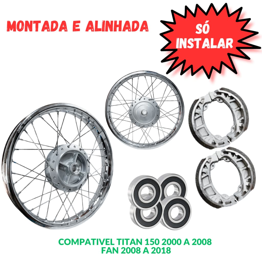Par Roda Cubo Prata Titan Fan 150 4mm Tambor Rolamento Lonas