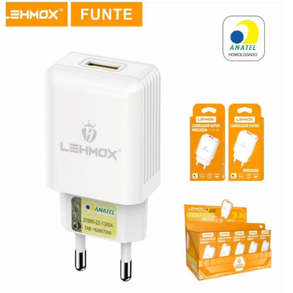 kit 25 fonte carregador rapito usb le-518fonte