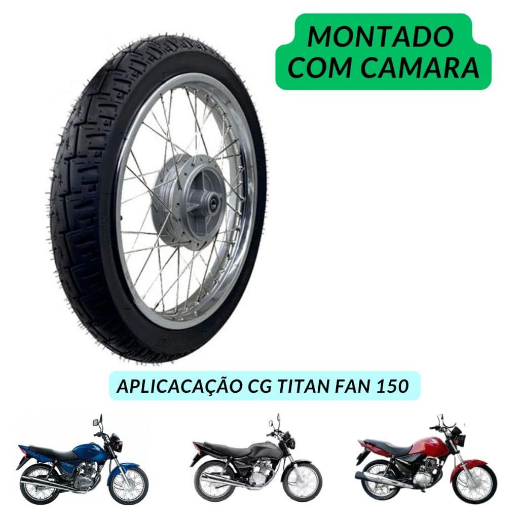 Roda Traseira Cromada Cg Titan Fan 150 04/17 Raio 4mm Com Pneu Pro Tork Montada
