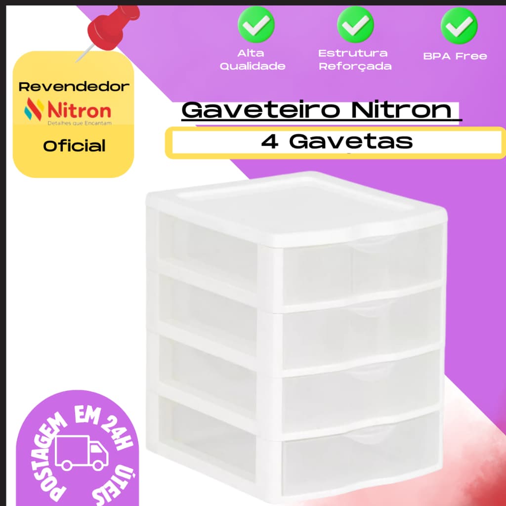 Gaveteiro Organizador Pequeno Plástico Com 4 Gavetas Nitron