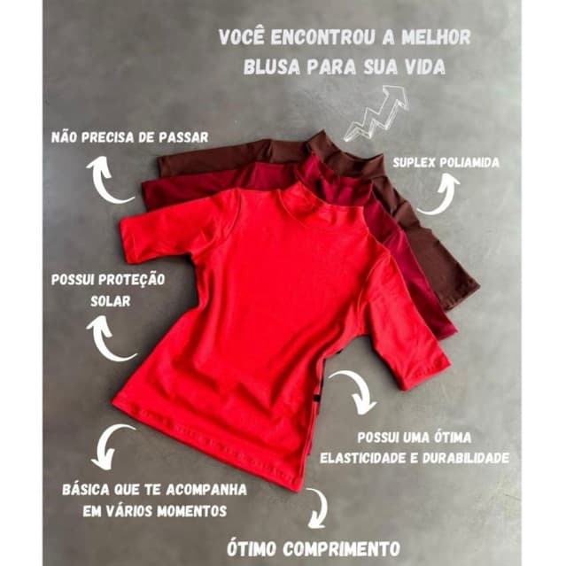 Blusa Básica Feminina Suplex Gola Alta Segunda Pele Minimalista