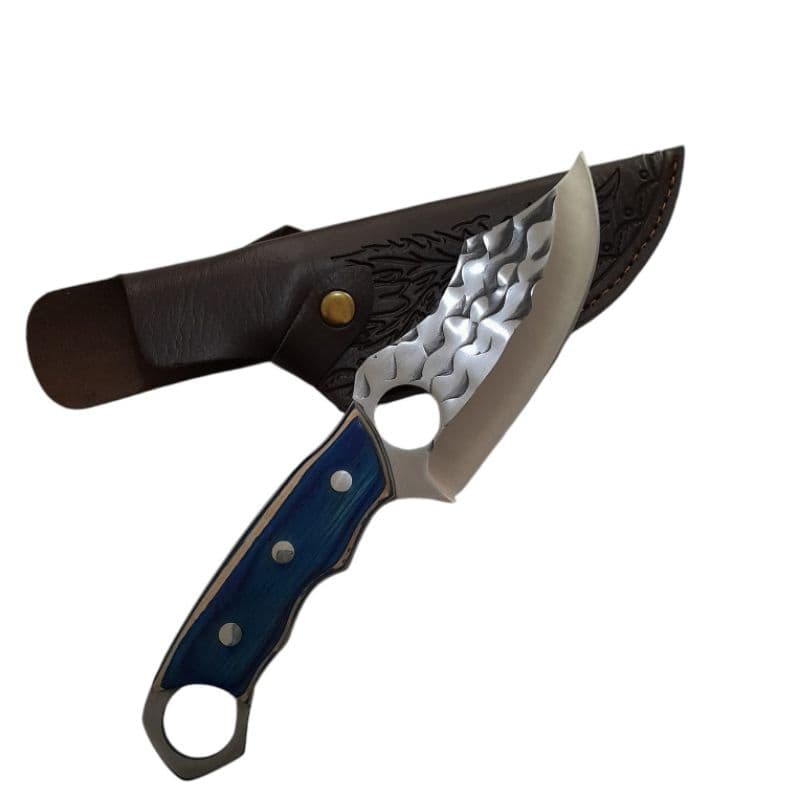 Faca Inox Esportiva Luxo Faca para Camping pesca churrasco Faca cabo azul madeira