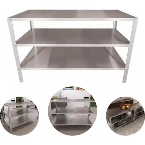 Mesa Bancada Inox 3 Prateleiras Restaurante Multiuso