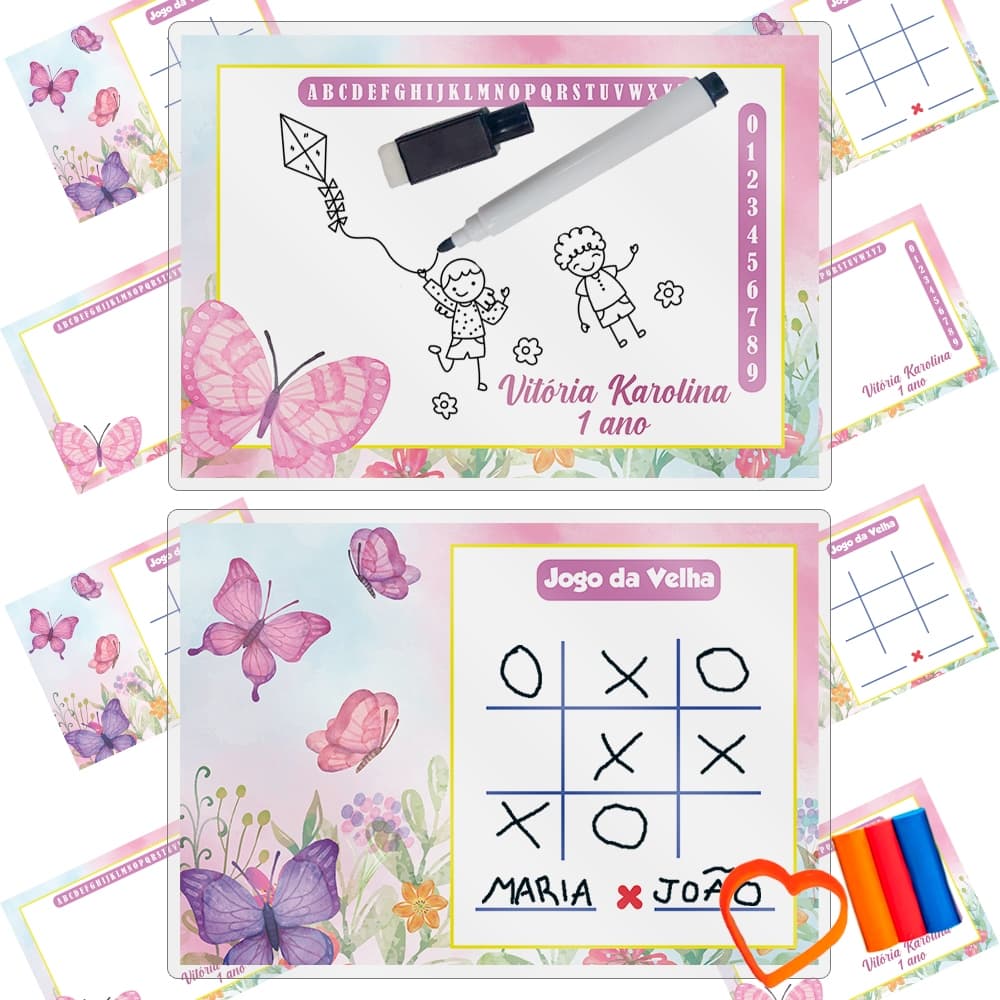 10 Lousa Mágica Personalizada Canetas Apagáveis Borboletas Infantil Lembrancinha Ou Qualquer Tema