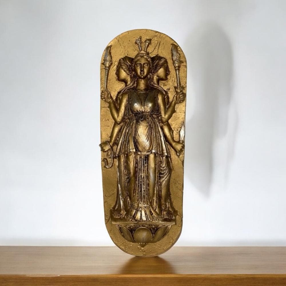 Estátua Decorativa Hékate Tríplice Hecáte Trívia Wicca Placa de Parede Decoração