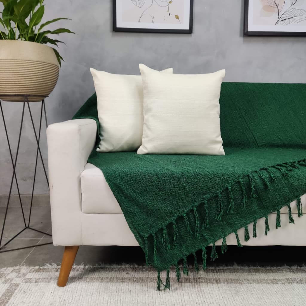 Manta Para Sofá Gigante Decorativa Verde Escuro 240x180 e Capas de Almofada