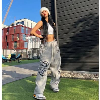 Calça Moletom Cinza Emoji Streetwear