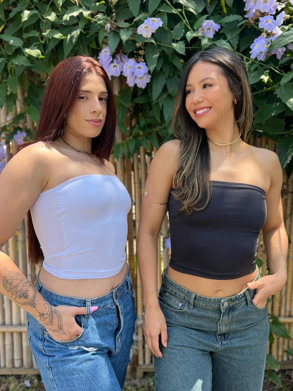 Kit 2  Tomara que Caia Cropeeds Tube Top Feminino  Blusa Faixa  Forro Duplo Sem Bojo Verão Blogueira