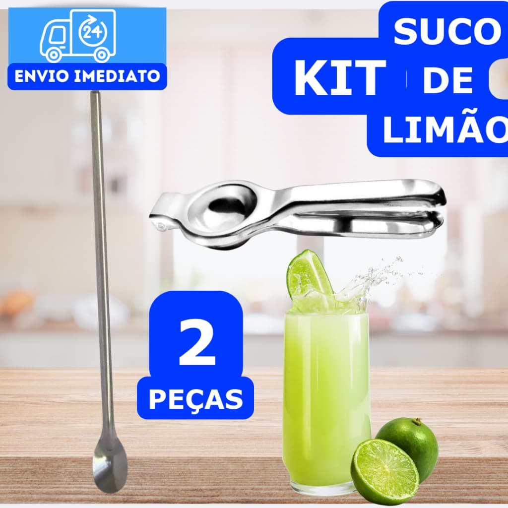 Kit Suco de Limão Espremedor De Limão Espremer Manual 20cm Limões De Aço Inoxidável Colher de Suco Bailarina 30cm Inox