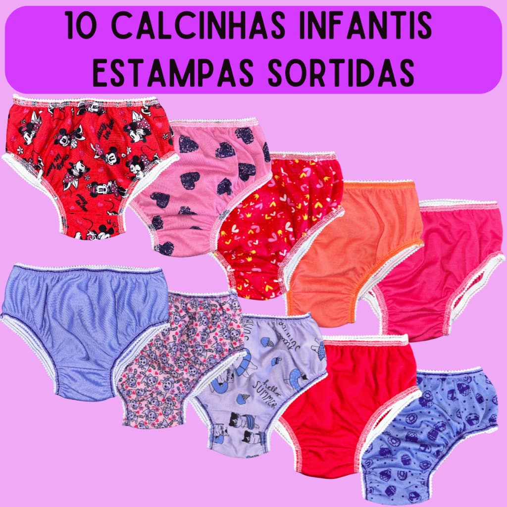 Kit 10 Calcinha Infantil Para Menina Criança E Bebê Super Confortável