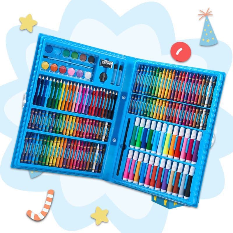 Estojo Maleta Escolar 48 Pçs Cor Azul C/ Canetinha E Lapis Presentes Para o Dia das Crianças