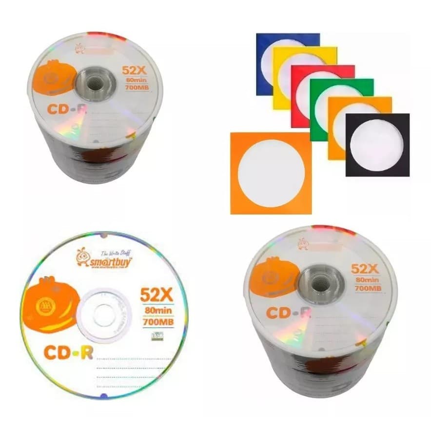 CD-R virgem 52x 700MB 80min Nos Envelope Smartbuy Kit com 10 Unidades