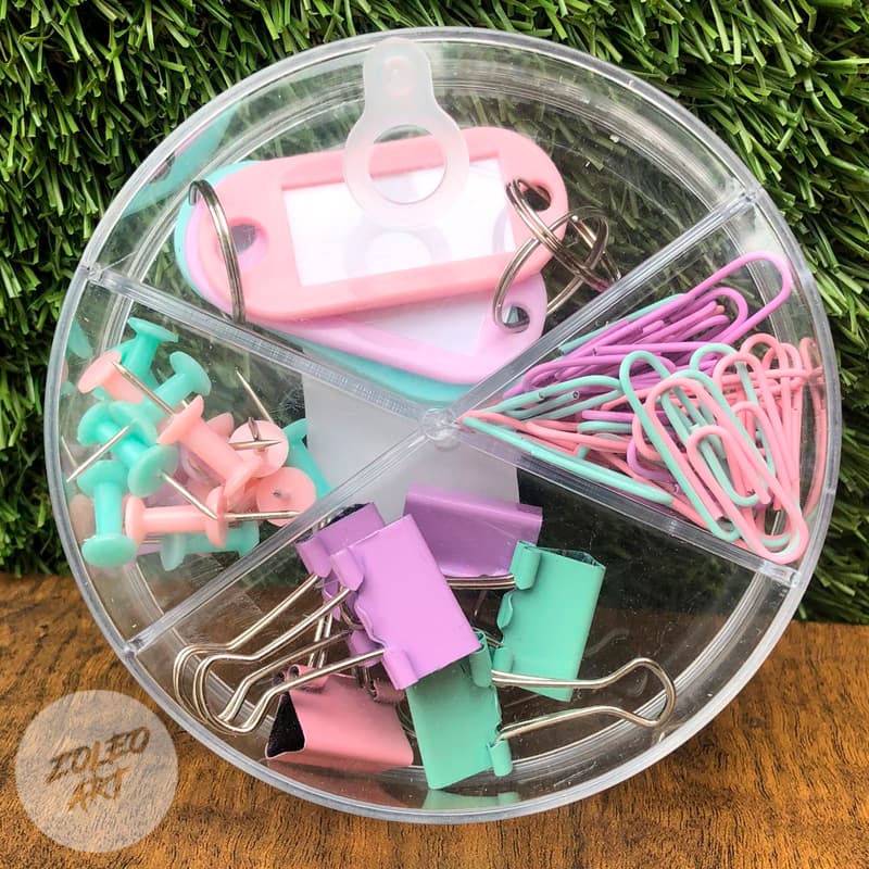 Kit Organização De Mesa Papelaria Fofa Tons Pastel Clips Binder Percevejo Chaveiro Identificador