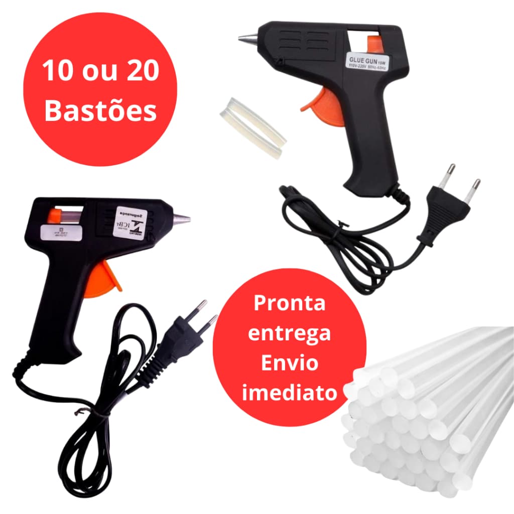 Pistola Cola Quente Fina Bivolt Profissional com 10 ou 20 Bastões  Com Selo INMETRO