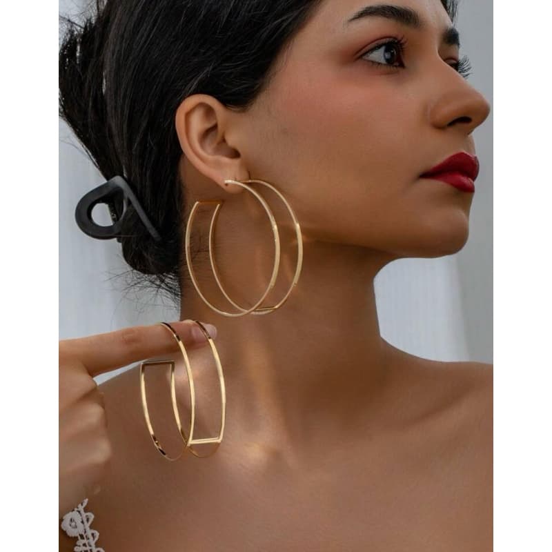 Brincos de argola dourados de duas camadas, Brincos minimalista, joias de liga para uso diário estilo elegante e simples