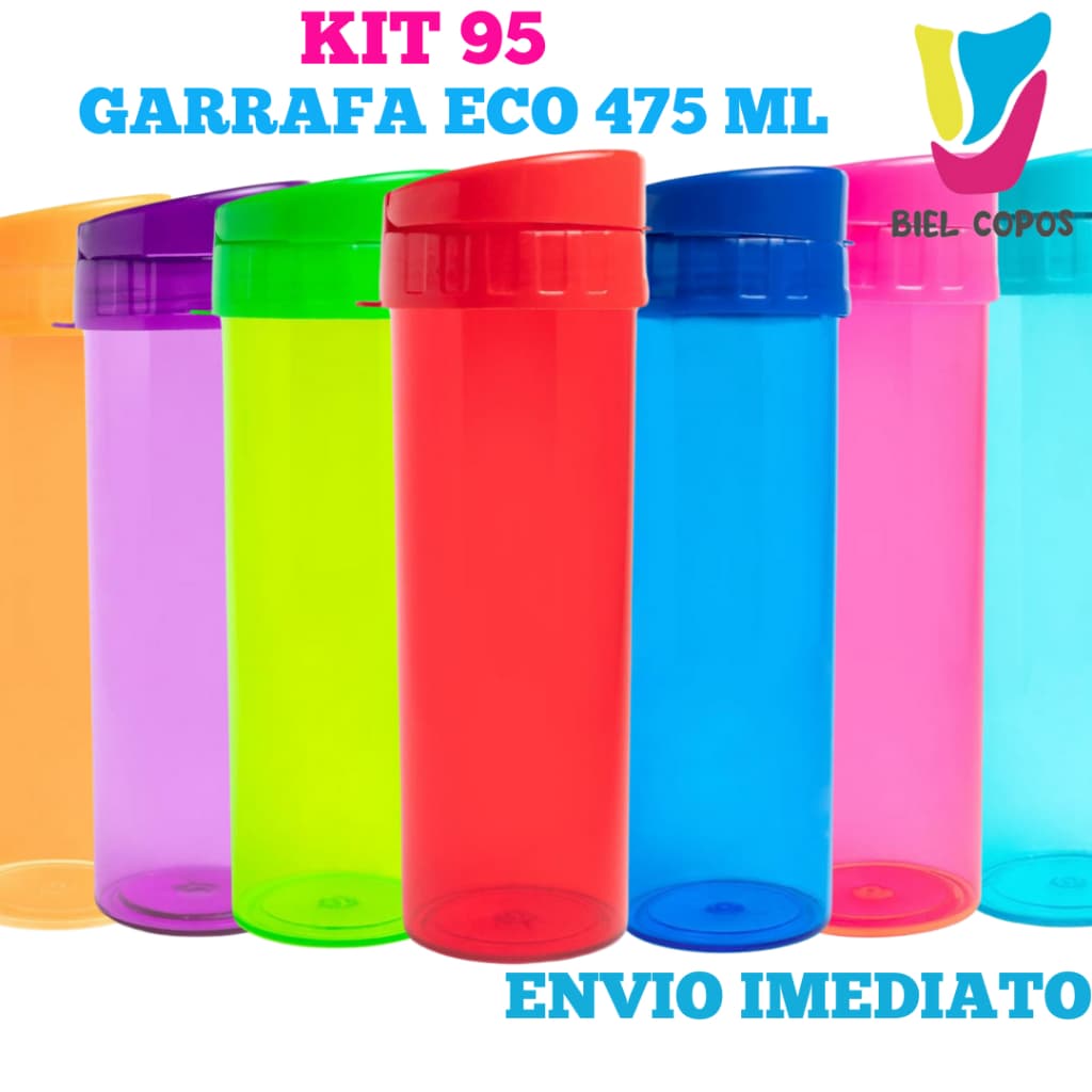 Kit 95 Garrafa Eco World 475 mL várias cores - Garrafa de água- Garrafa pra academia