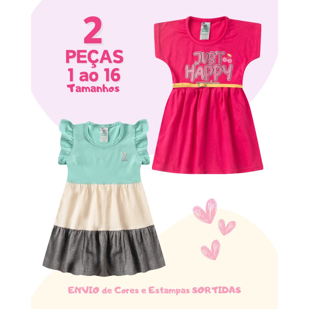 2 Vestidos Infantil Juvenil Verão 1 VESTIDO COM CINTO E 1 VESTIDO 3 MARIAS