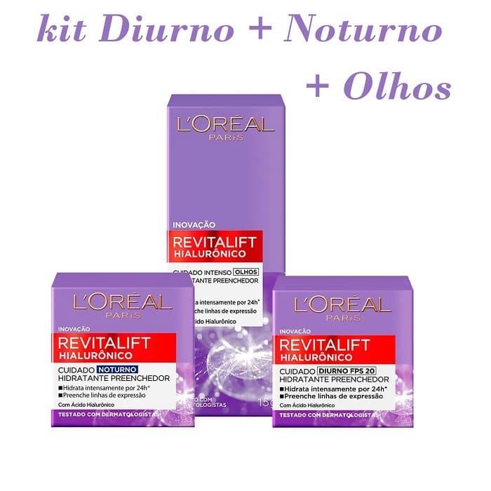 Hidratante Facial Antiidade L'oreal Paris Revitalift Hialurônico Diurno + Noturno + Creme para Olhos