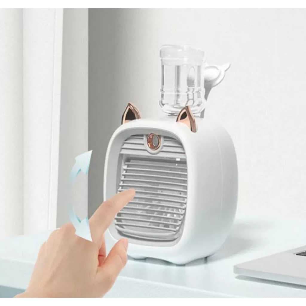 Ventilador e umidificador de ar Portátil Recarregável Gatinho