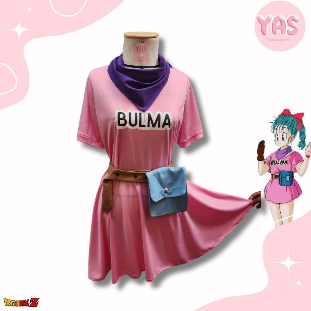 COSPLAY FANTASIA VESTIDO BULMA DRAGON BALL