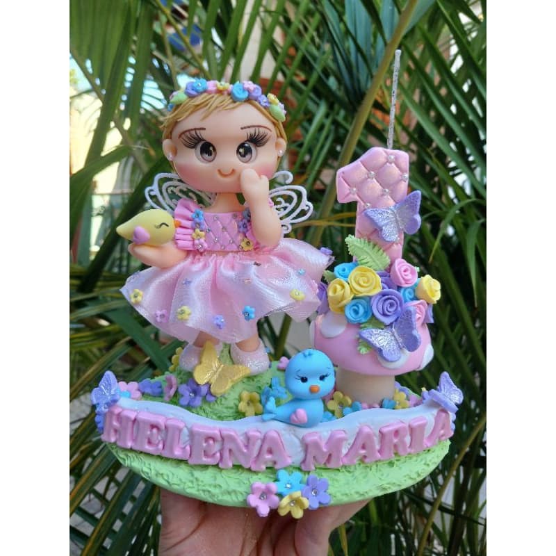 vela em biscuit personalizado e temático jardim encantado/jardim das borboletas
