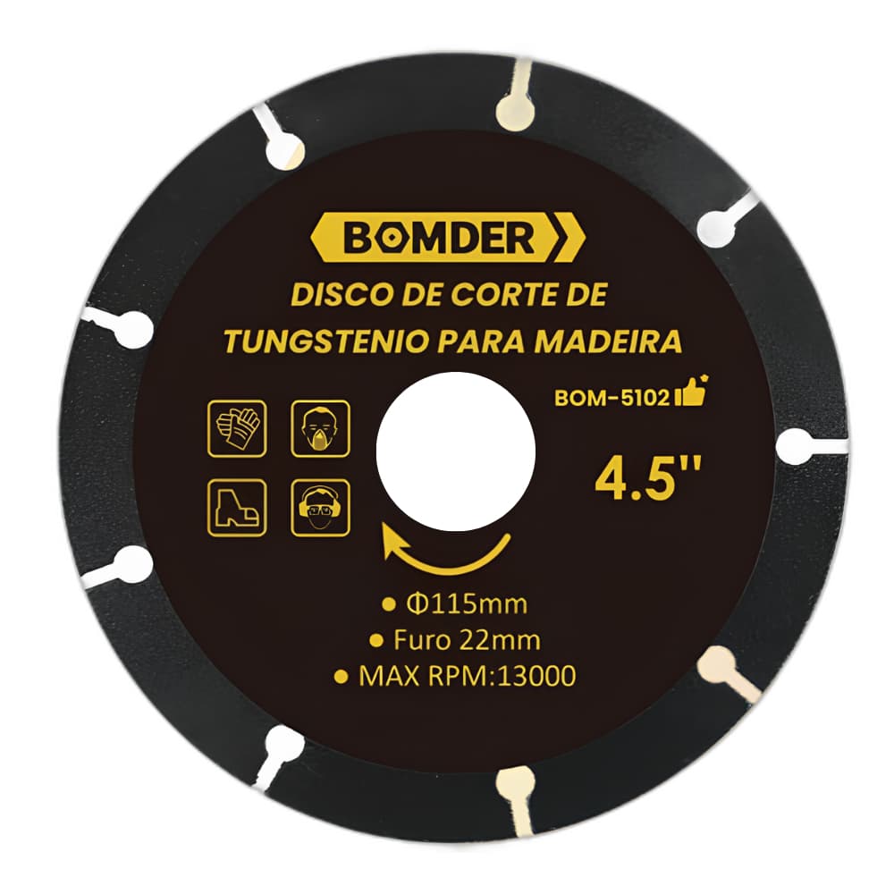 Disco de Corte Madeira Bomder com Tungstenio Furo 22mm Diâmetro 115mm
