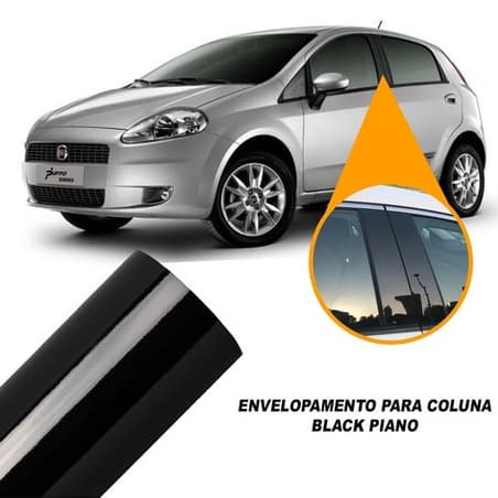 Adesivo Black Piano (Preto Brilho), Fibra de Carbono preto jateado coluna carro