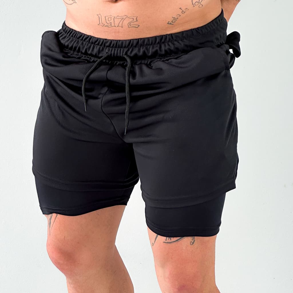 Bermuda Short Masculino 2 em 1 Forro Duplo Fitness para Atividades físicas academia