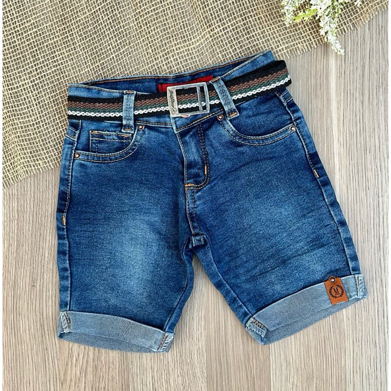 Short  Bermuda Jeans Infantil Para Bebê Menino Com Ajuste na Cintura