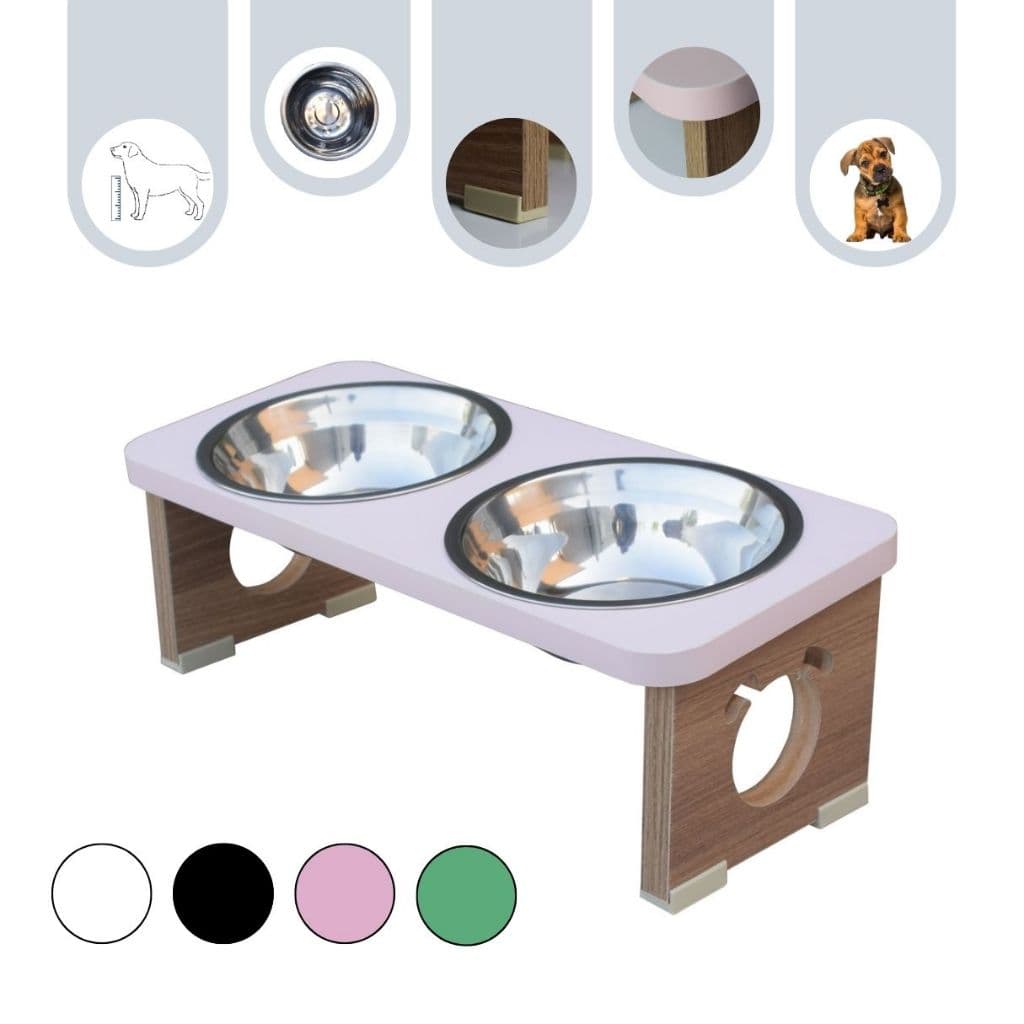Comedouro Duplo Inclinado Elevado Cachorro MDF Colors - Tigela Inox Porcelana Ergonômica