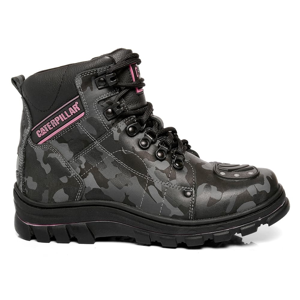 Bota Motociclista Cat Caterpillar Camuflada Feminino em Couro!